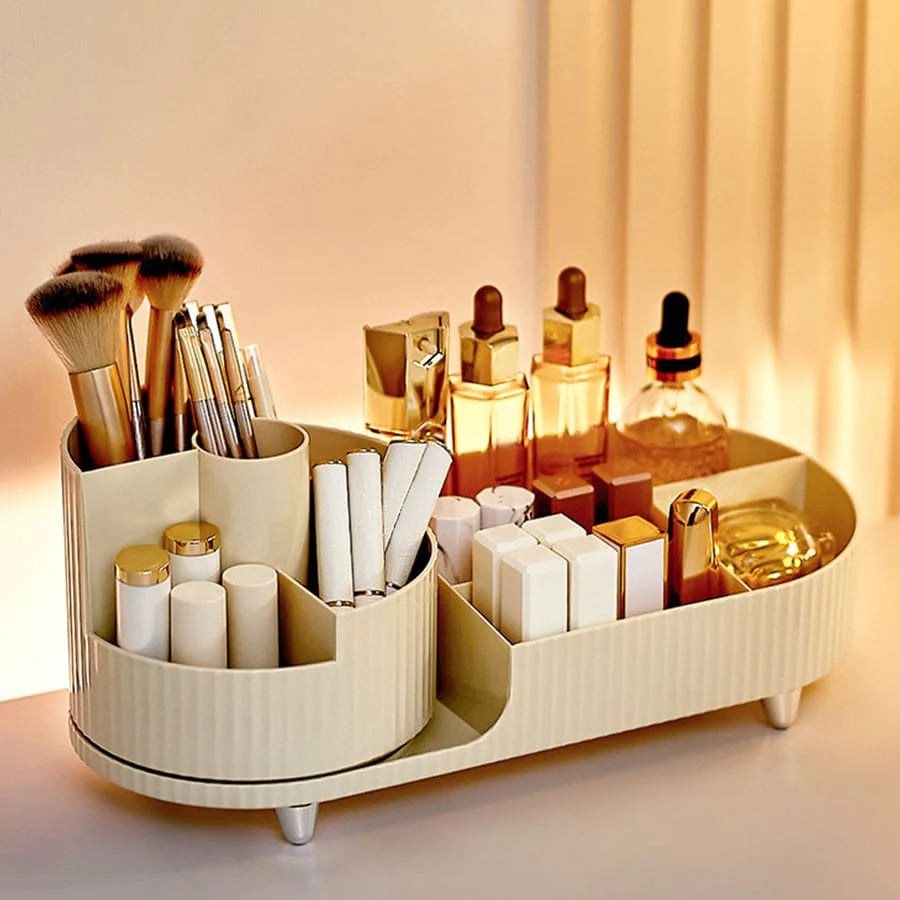 Cosmetic Storage Rack with Rotating Base and Divided Compartments