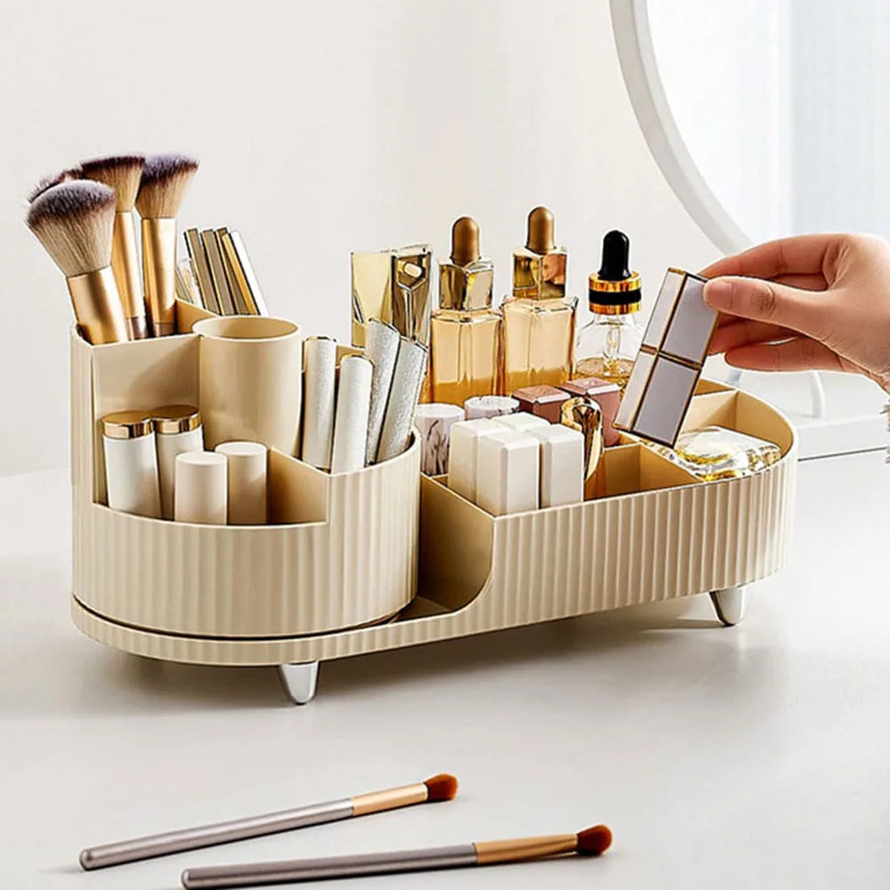 Cosmetic Storage Rack with Rotating Base and Divided Compartments