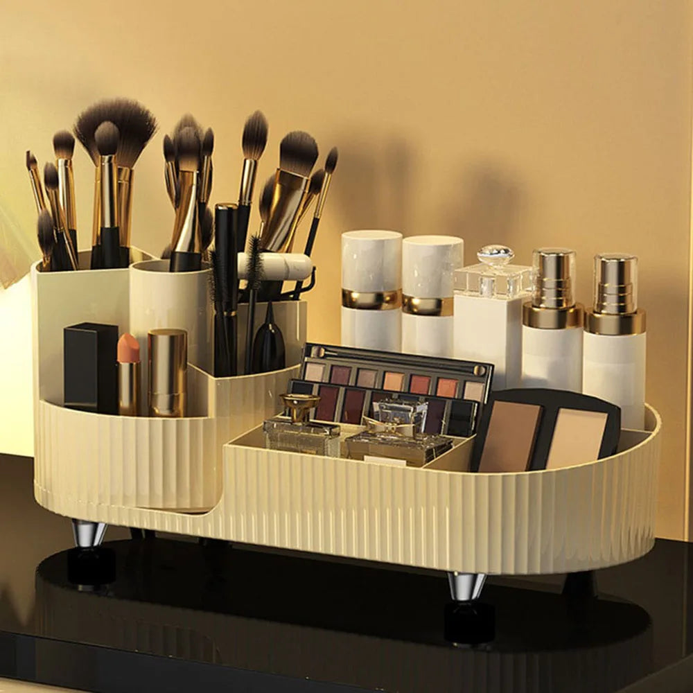 Cosmetic Storage Rack with Rotating Base and Divided Compartments