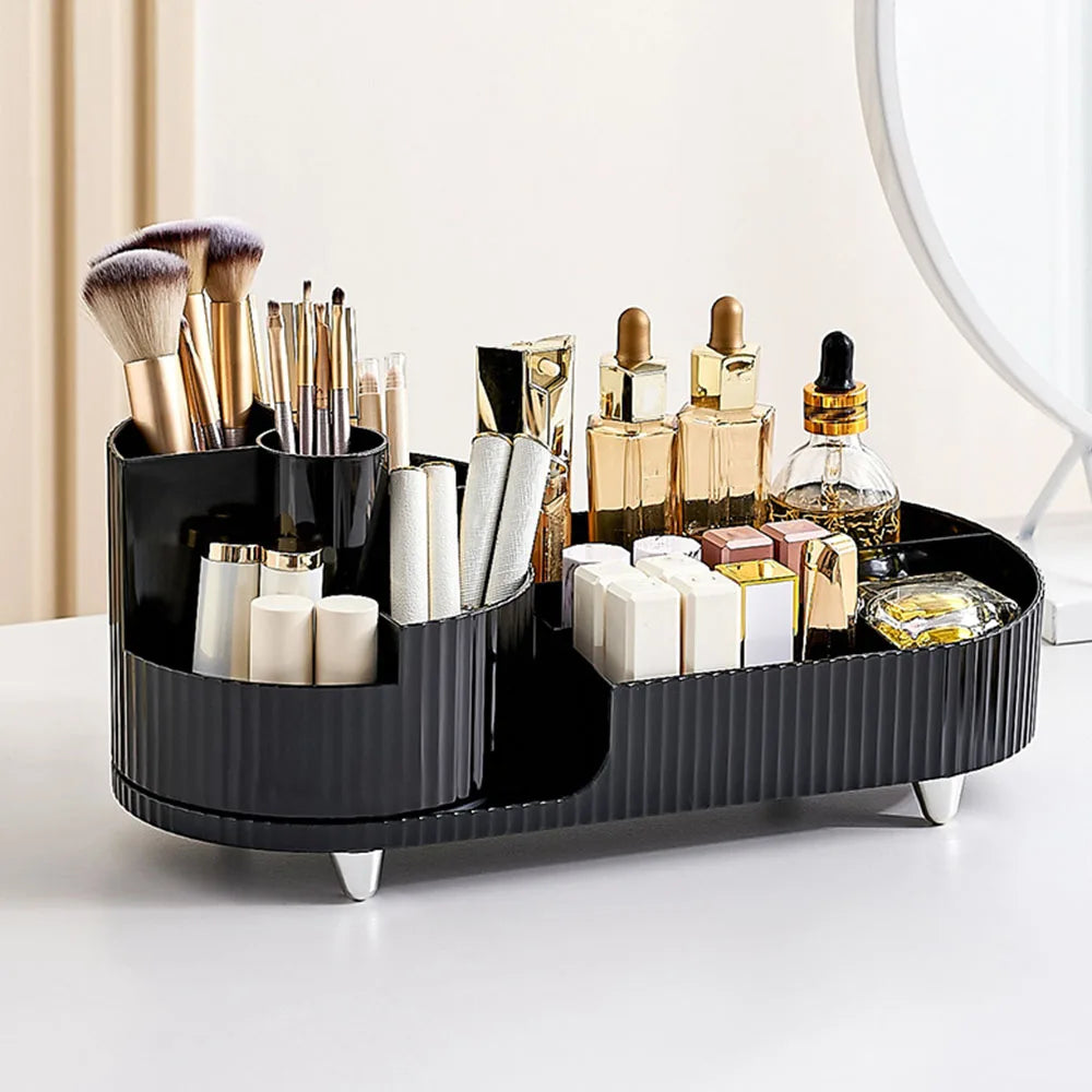 Cosmetic Storage Rack with Rotating Base and Divided Compartments